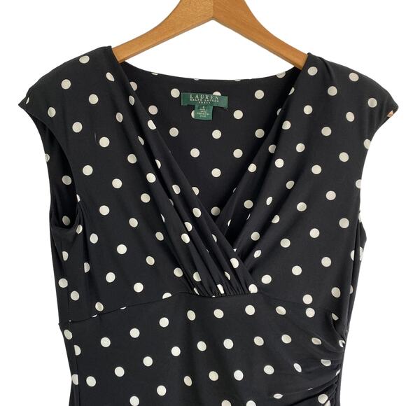 Lauren Ralph Lauren Polka Dot Faux Wrap Dress Size‎ 6 Black White Babydoll Retro - Picture 3 of 8